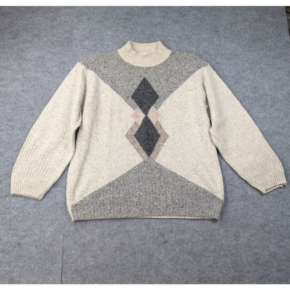Vintage Wool Sweater Womens XL Argyle Academia Mock Neck Preppy Retro Relaxed - Picture 1 of 5